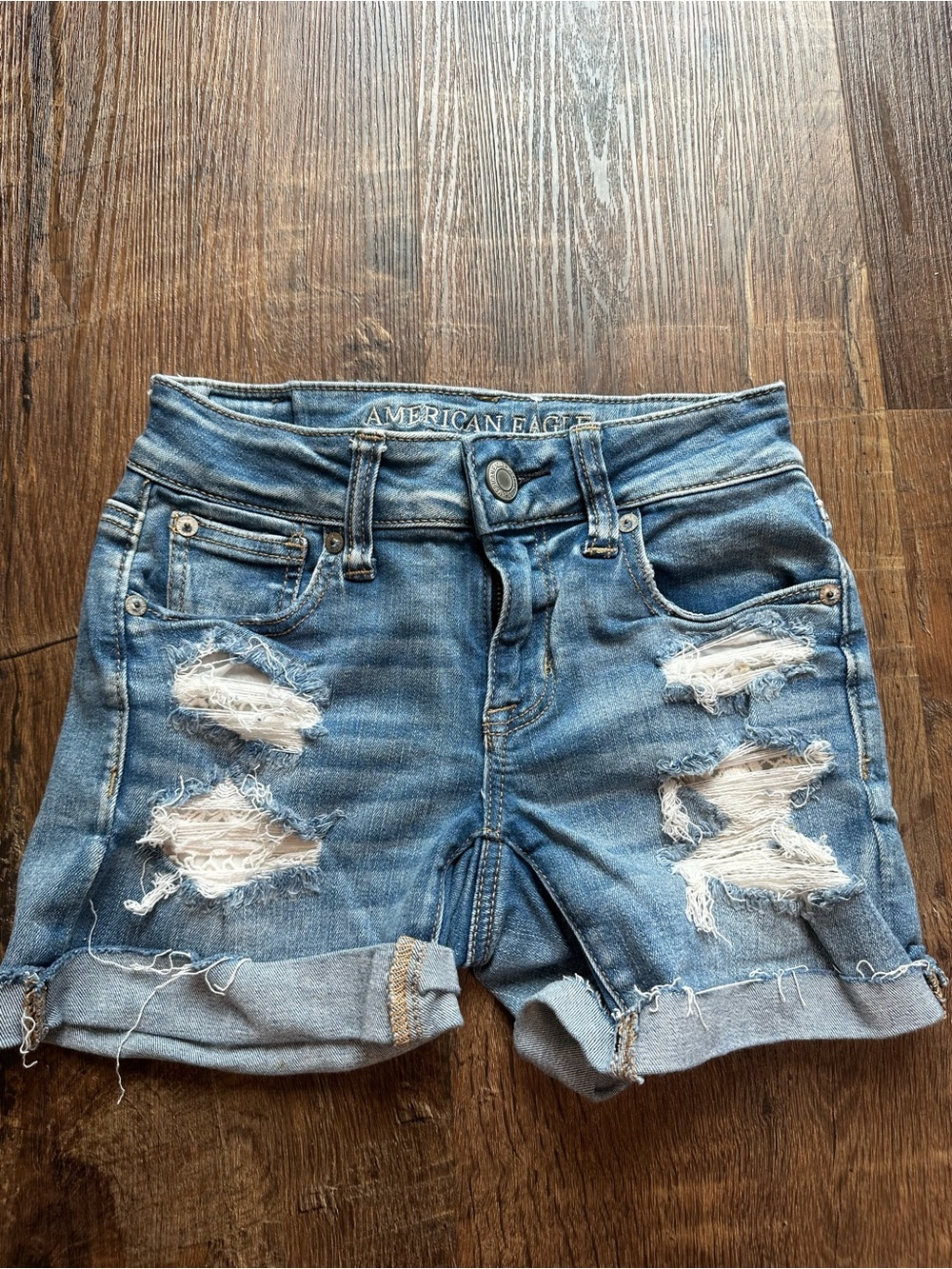 American Eagle Outfitters Distressed Blue Denim Shorts - Next Level Stretch